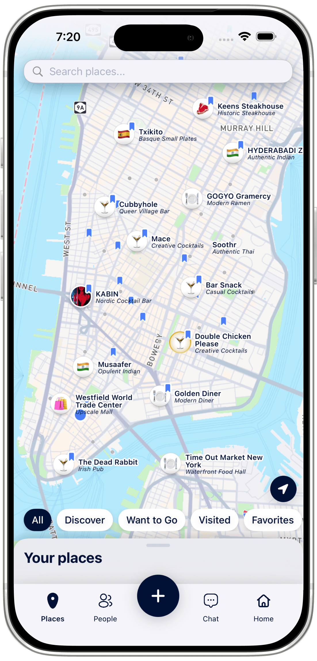 On The Grid discovery feature showing curated venue recommendations